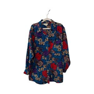 VTG Partners Button Down Tunic Women’s Size M Multicolor Floral retro 80s